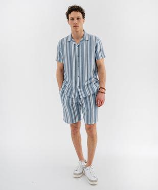 Chemise manches courtes col cubain en textile de coton tissé rayé homme vue4 - GEMO 4G HOMME - GEMO