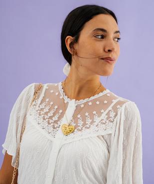 Robe courte à manches courtes en dentelle extensible look romantique femme vue5 - GEMO(FEMME PAP) - GEMO