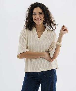Polo en maille fantaisie ajourée femme - LuluCastagnette vue2 - LULUCASTAGNETTE - GEMO