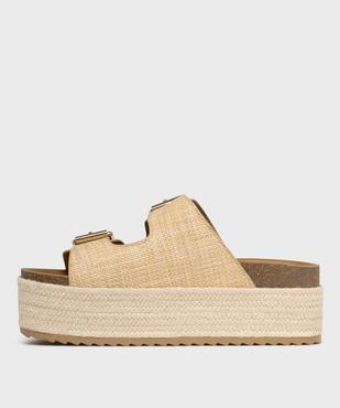 Mules plateforme 2 brides en textile effet raphia femme - 5 Miles vue3 - 5 MILES - GEMO