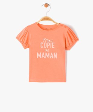 Tee-shirt bébé fille à manches ballon et message pailleté vue1 - GEMO(BEBE DEBT) - GEMO