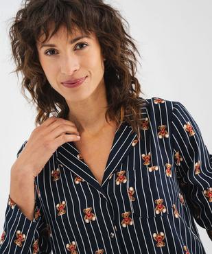 Ensemble de pyjama à rayures et motifs oursons femme - LuluCastagnette vue2 - LULUCASTAGNETTE - GEMO
