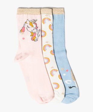 Chaussettes fille à tige haute et licorne pailletée (lot de 3) vue1 - GEMO (ENFANT) - GEMO