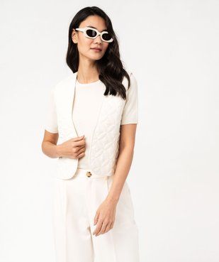 Gilet sans manches matelassage fantaisie porté ouvert femme vue1 - GEMO(FEMME PAP) - GEMO