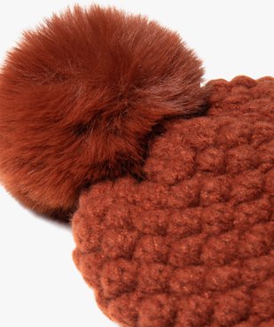 Bonnet femme en maille fantaisie avec pompon peluche  vue2 - GEMO (ACCESS) - GEMO