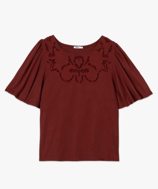 Tee-shirt femme à manches volants avec col brodé vue4 - GEMO 4G FEMME - GEMO