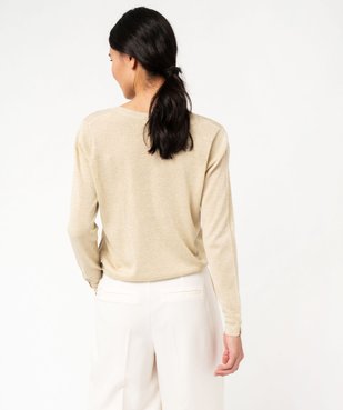 Pull fin et pailleté à col V avec boutons aux poignets femme vue3 - GEMO(FEMME PAP) - GEMO