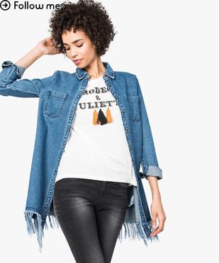 Chemise longue en denim finitions franges dans le bas vue1 - FOLLOW ME 2 - GEMO