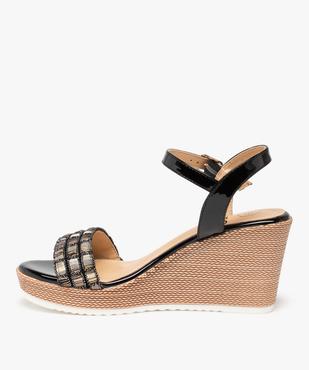 Sandales femme compensées à brides vernies et brodées vue3 - GEMO(URBAIN) - GEMO