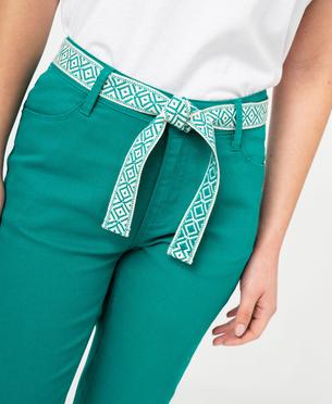 Pantacourt slim taille haute en coton stretch avec ceinture à nouer femme vue2 - GEMO 4G FEMME - GEMO