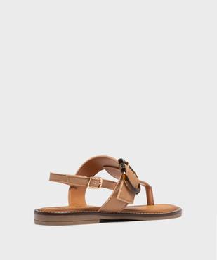 Sandales plates en cuir à entredoigt et grosse boucle fantaisie femme - Tanéo vue4 - TANEO - GEMO