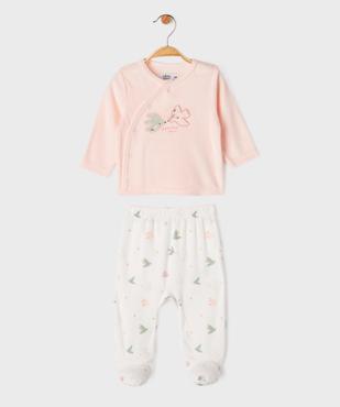 Pyjama 2 pièces en velours à motifs oiseaux bébé fille vue1 - GEMO 4G BEBE - GEMO