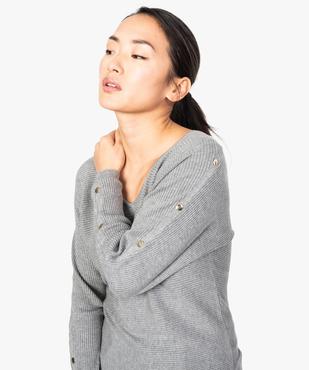 Pull femme en maille côtelée avec boutons sur les manches  vue2 - GEMO(FEMME PAP) - GEMO