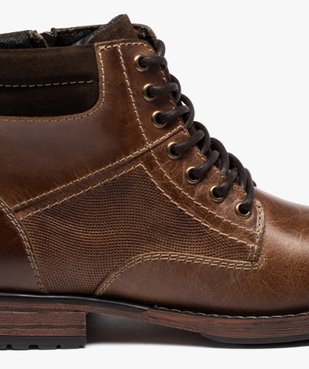 Boots homme en cuir grainé uni avec intérieur doublé  vue6 - GEMO (CASUAL) - GEMO