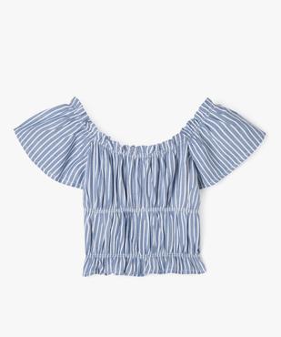 Blouse à manches courtes rayée à finitions froncées fille vue3 - GEMO 4G FILLE - GEMO