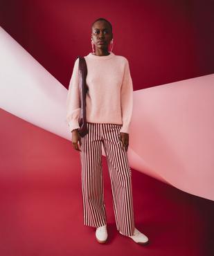 Pantalon large à rayures en coton stretch femme vue1 - GEMO(FEMME PAP) - GEMO