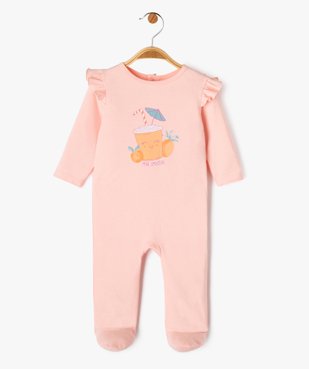 Pyjama dors-bien en coton avec volants sur les épaules bébé fille vue1 - GEMO 4G BEBE - GEMO