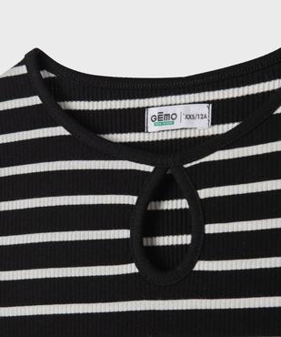 Robe longue en maille côtelée rayée fille vue2 - GEMO 4G FILLE - GEMO