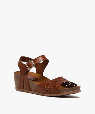 Sandales femme à talon compensé et bride en cuir ajouré vue2 - GEMO(URBAIN) - GEMO