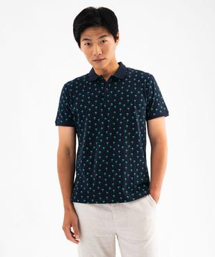 Polo manches courtes en maille de coton piquée à motifs palmies homme vue1 - GEMO 4G HOMME - GEMO
