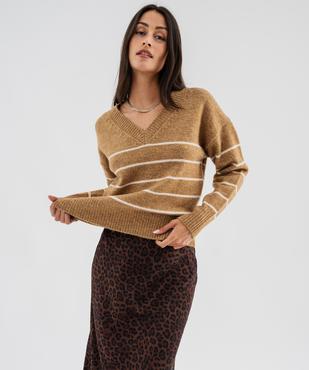 Pull rayé à col V coupe loose femme vue2 - GEMO(FEMME PAP) - GEMO
