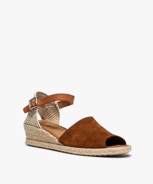 Sandales femme à talon compensé façon espadrilles en cuir vue2 - GEMO (CASUAL) - GEMO