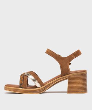 Sandales à talon en cuir à brides mixtes femme - Tanéo vue3 - TANEO - GEMO