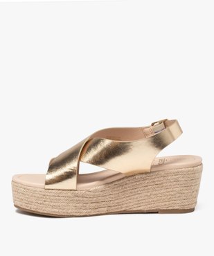 Sandales femme à talon compensé en corde et à larges brides métallisées vue5 - GEMO 4G FEMME - GEMO