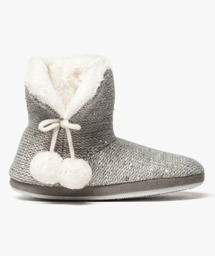 Chaussons femme forme boots en maille décorée de sequins et pompons vue1 - GEMO(HOMWR FEM) - GEMO
