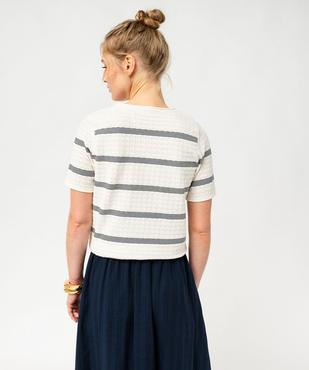 Pull à manches courtes en maille fantaisie et rayures femme - LuluCastagnette vue3 - LULUCASTAGNETTE - GEMO