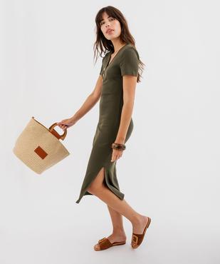 Robe longue en maille côtelée à manches courtes femme vue4 - GEMO(FEMME PAP) - GEMO