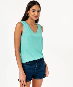 Débardeur col V brillant en maille fluide femme vue1 - GEMO 4G FEMME - GEMO