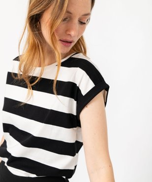 Tee-shirt rayé à manches ultra courtes femme vue1 - GEMO(FEMME PAP) - GEMO