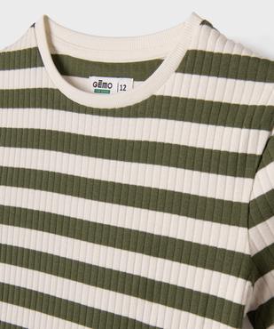 Tee-shirt manches courtes en maille côtelée à rayures fille vue2 - GEMO 4G FILLE - GEMO