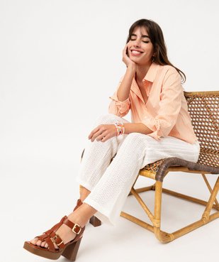 Pantalon large en maille ajourée femme vue2 - GEMO(FEMME PAP) - GEMO