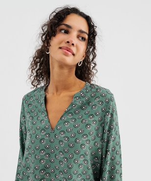 Blouse imprimée à col V et poignets froncés femme vue2 - GEMO 4G FEMME - GEMO
