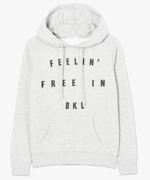Sweat femme molletonné imprimé devant avec capuche vue4 - FOLLOW ME - GEMO