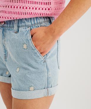 Short en jean taille haute avec motifs soleils brodés et revers cousus femme vue2 - GEMO 4G FEMME - GEMO