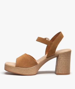 Sandales femme à talon dessus cuir retourné – Tanéo vue3 - TANEO - GEMO