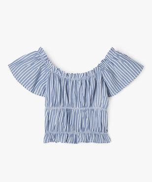 Blouse à manches courtes rayée à finitions froncées fille vue5 - GEMO 4G FILLE - GEMO