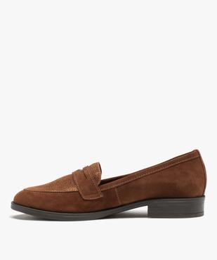 Mocassins dessus cuir avec empiècement scintillant femme - Tanéo vue3 - TANEO - GEMO