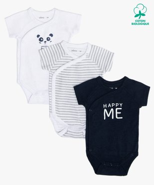 Body bébé garçon fermeture croisée (lot de 3) vue1 - GEMO 4G BEBE - GEMO