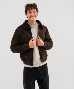 Blouson esprit aviateur en suédine doublée sherpa homme vue1 - GEMO (HOMME) - GEMO