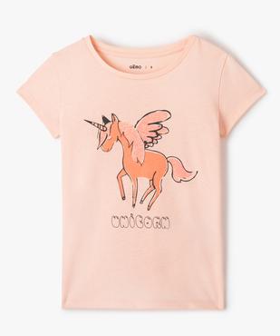Tee-shirt fille à manches courtes à motif pailleté vue1 - GEMO (ENFANT) - GEMO