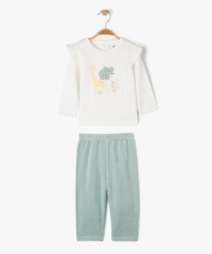 Pyjama en velours 2 pièces avec épaules volantées bébé vue1 - GEMO 4G BEBE - GEMO