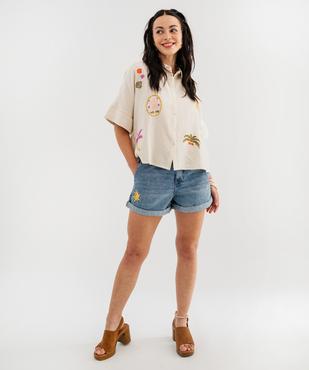 Chemise manches courtes en double gaze brodée femme vue6 - GEMO(FEMME PAP) - GEMO