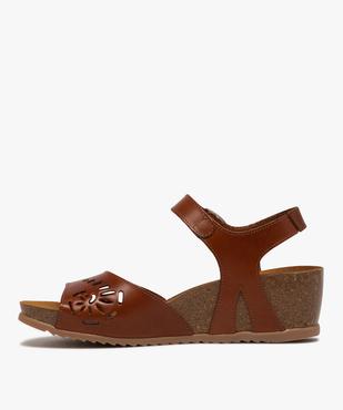 Sandales femme à talon compensé et bride en cuir ajouré vue3 - GEMO(URBAIN) - GEMO