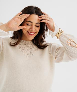 Pull avec manches en coton brodées femme grande taille vue2 - GEMO (G TAILLE) - GEMO