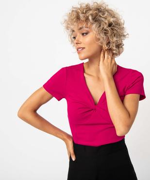 Tee-shirt femme en maille côtelée encolure effet noué vue2 - GEMO(FEMME PAP) - GEMO