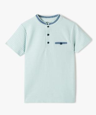 Tee-shirt garçon à col mao en maille texturée effet rayé vue1 - GEMO (ENFANT) - GEMO